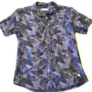 Stylish Blue Leaf Pattern Casual Shirt